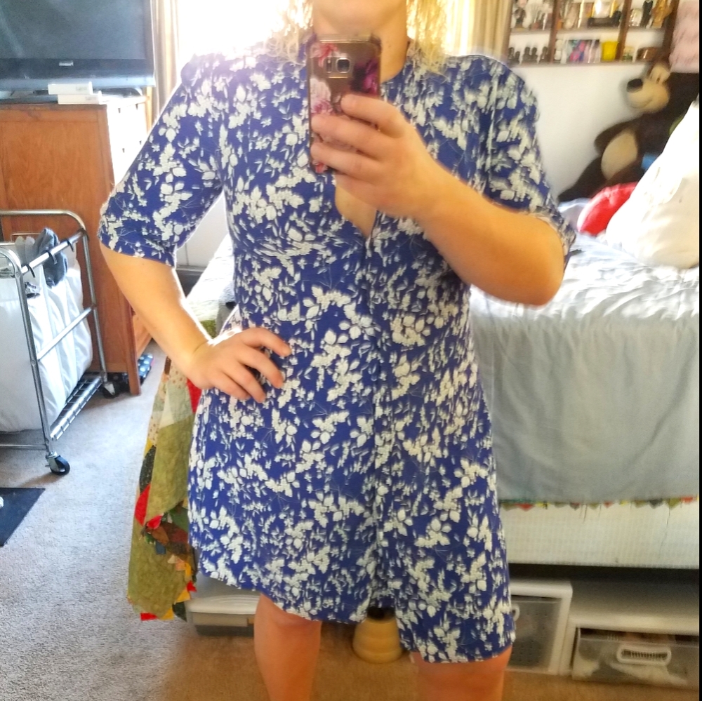H&M Blue and White Floral Dress Sz 12
